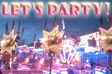 Einladungskarte, Kirmes, Text: Let's Party!